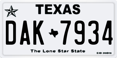 TX license plate DAK7934
