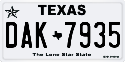 TX license plate DAK7935