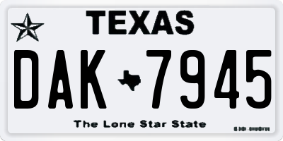 TX license plate DAK7945