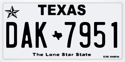 TX license plate DAK7951