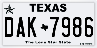 TX license plate DAK7986