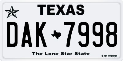 TX license plate DAK7998