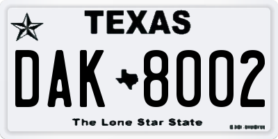 TX license plate DAK8002