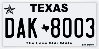 TX license plate DAK8003