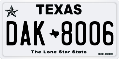 TX license plate DAK8006