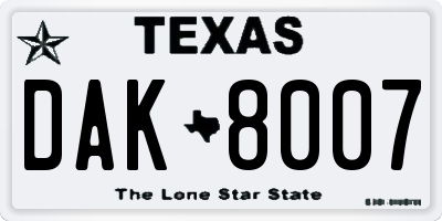 TX license plate DAK8007