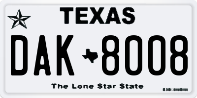 TX license plate DAK8008