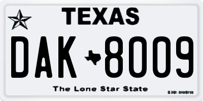 TX license plate DAK8009