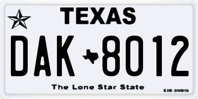 TX license plate DAK8012