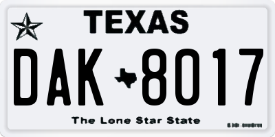 TX license plate DAK8017