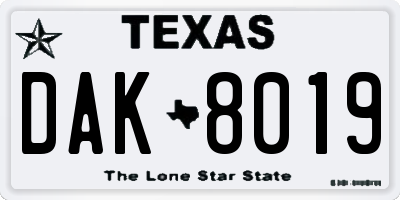 TX license plate DAK8019