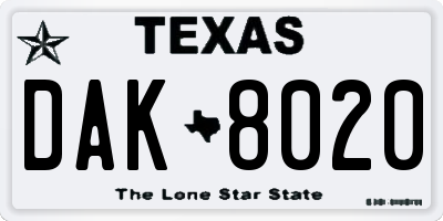 TX license plate DAK8020