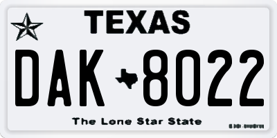 TX license plate DAK8022