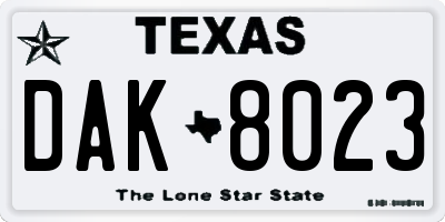 TX license plate DAK8023