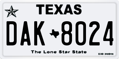 TX license plate DAK8024