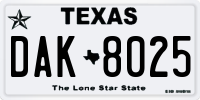 TX license plate DAK8025