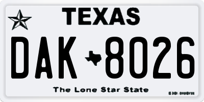 TX license plate DAK8026