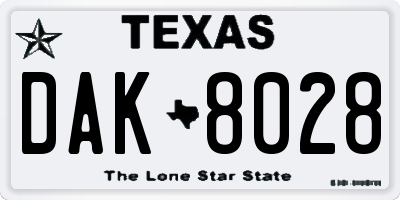 TX license plate DAK8028