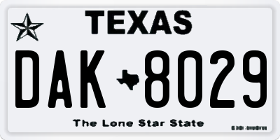 TX license plate DAK8029