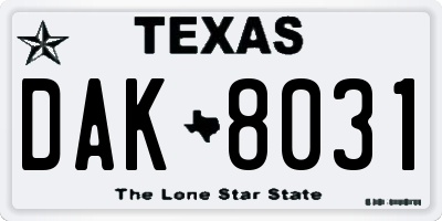 TX license plate DAK8031