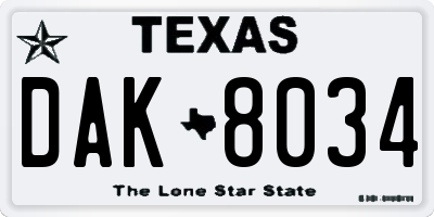 TX license plate DAK8034