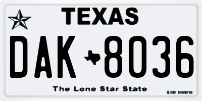 TX license plate DAK8036