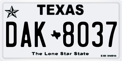TX license plate DAK8037
