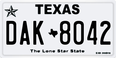 TX license plate DAK8042