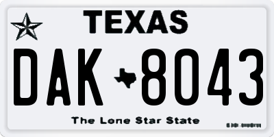 TX license plate DAK8043