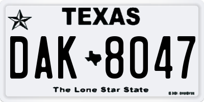 TX license plate DAK8047