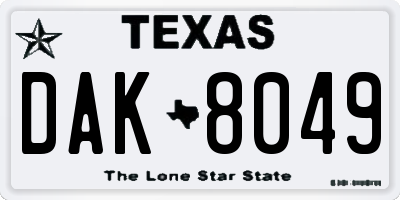 TX license plate DAK8049