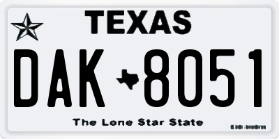 TX license plate DAK8051