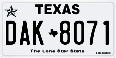 TX license plate DAK8071