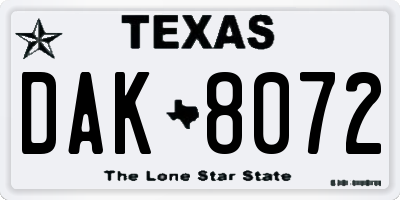 TX license plate DAK8072