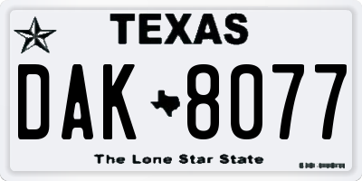 TX license plate DAK8077