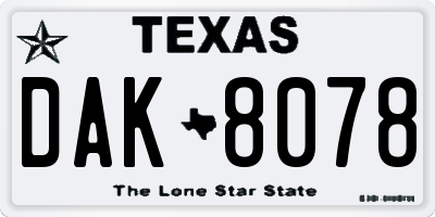 TX license plate DAK8078