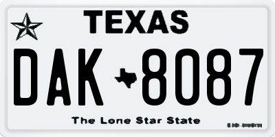 TX license plate DAK8087