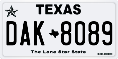 TX license plate DAK8089