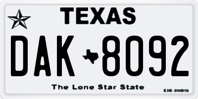 TX license plate DAK8092