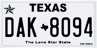 TX license plate DAK8094