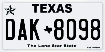 TX license plate DAK8098