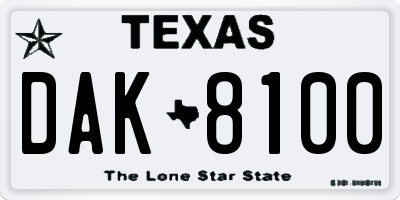 TX license plate DAK8100