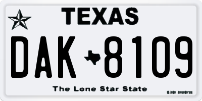 TX license plate DAK8109