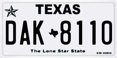 TX license plate DAK8110