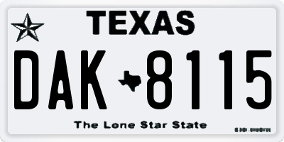 TX license plate DAK8115