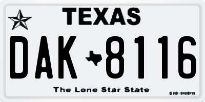 TX license plate DAK8116