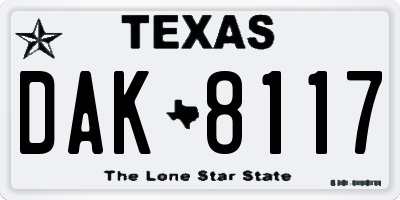 TX license plate DAK8117