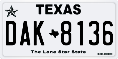 TX license plate DAK8136