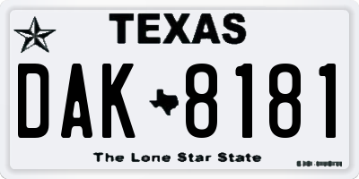 TX license plate DAK8181