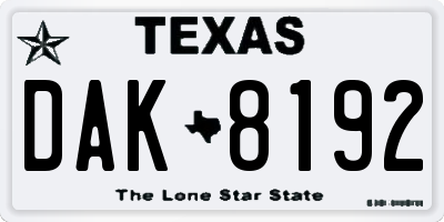 TX license plate DAK8192